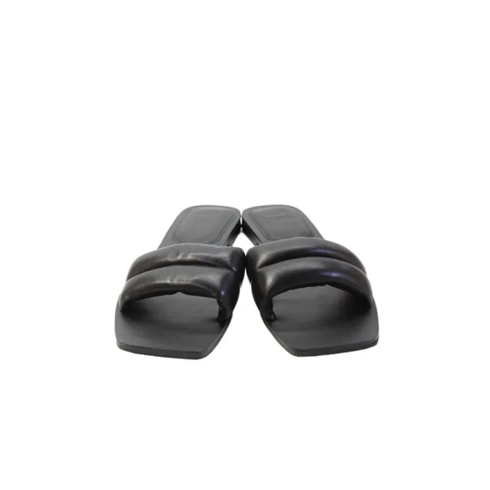Marc Fisher Women's Square Toe Leather Slide Sandals Black Size 10 - Picture 2 of 5